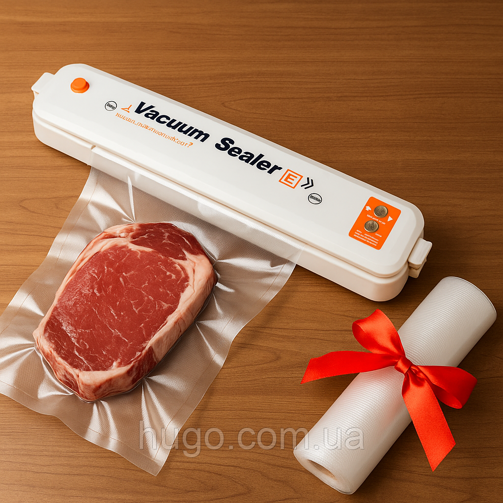 Вакууматор Vacuum Sealer + Пакети в рулоні 5м х 20см / Вакуумний пакувальник продуктів, фото 1