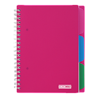 Зошит для навчання, BRIGHT, на пружині, В6, 100 аркушів, клітинка, 3 роздільники, рожева, пластикова обкладинка
