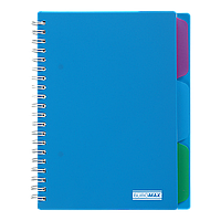 Дитячий зошит на пружині, BRIGHT, формат В6, 100 аркушів, клітинка, 3 роздільники, пластикова обкладинка, синій