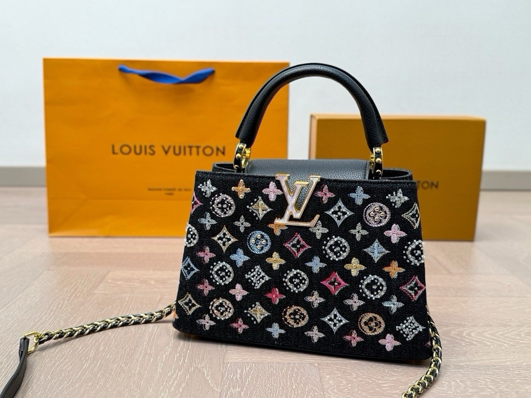 Louis Vuitton Capucines MM Black Multicolor Embroidered Monogram 27х18, фото 1