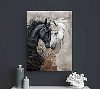 Картина Пара коней Білий і чорний кінь Друк на полотні 60х46см, фото 2
