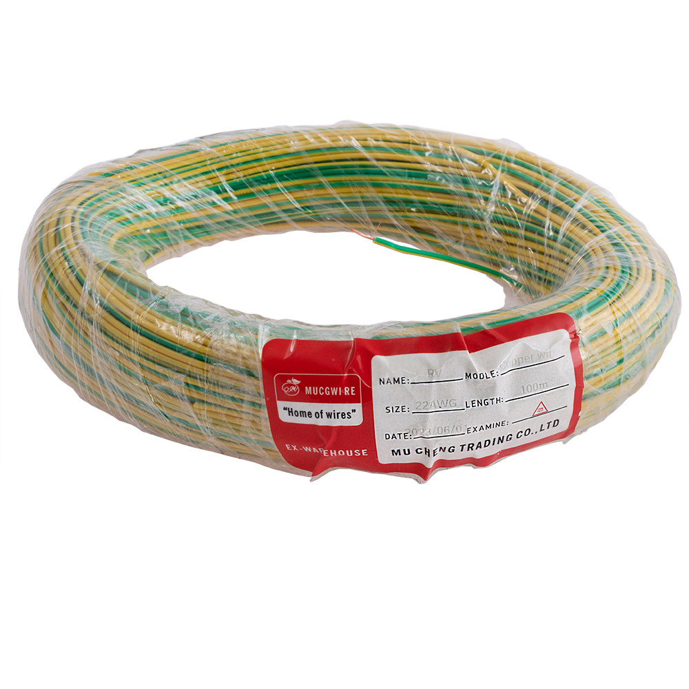 Дріт багатожильний 0.3mm2 (22AWG/16xD0.15 мм, мідь, PVC), жовто-зелений, 1 м