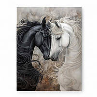 Картина Пара коней Білий і чорний кінь Друк на полотні 60х46см, фото 3