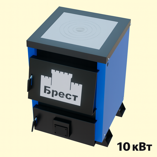 «БРЕСТ Малюк» 10 кВт – компактний шахтний котел з плитою для економного опалення і зручного приготування їжі. Котел шахтний «БРЕСТ Малюк» 10 кВт з плитою – економний твердопаливний котел тривалого горіння для дому
