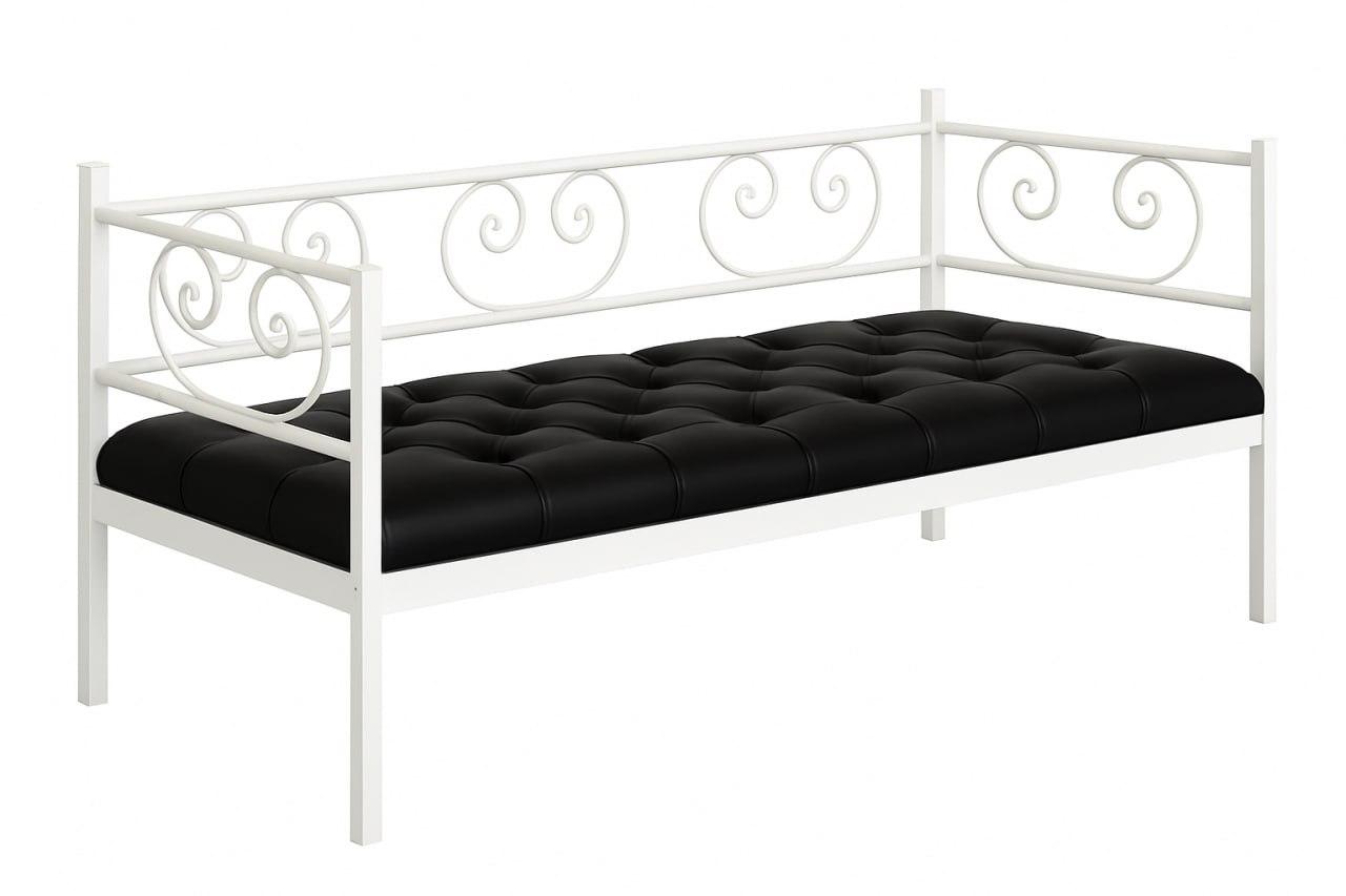 Металевий диван для тераси дачі лаунж зони кальяну HoReCa Грін Трик каркас білий сидіння чорне, фото 1