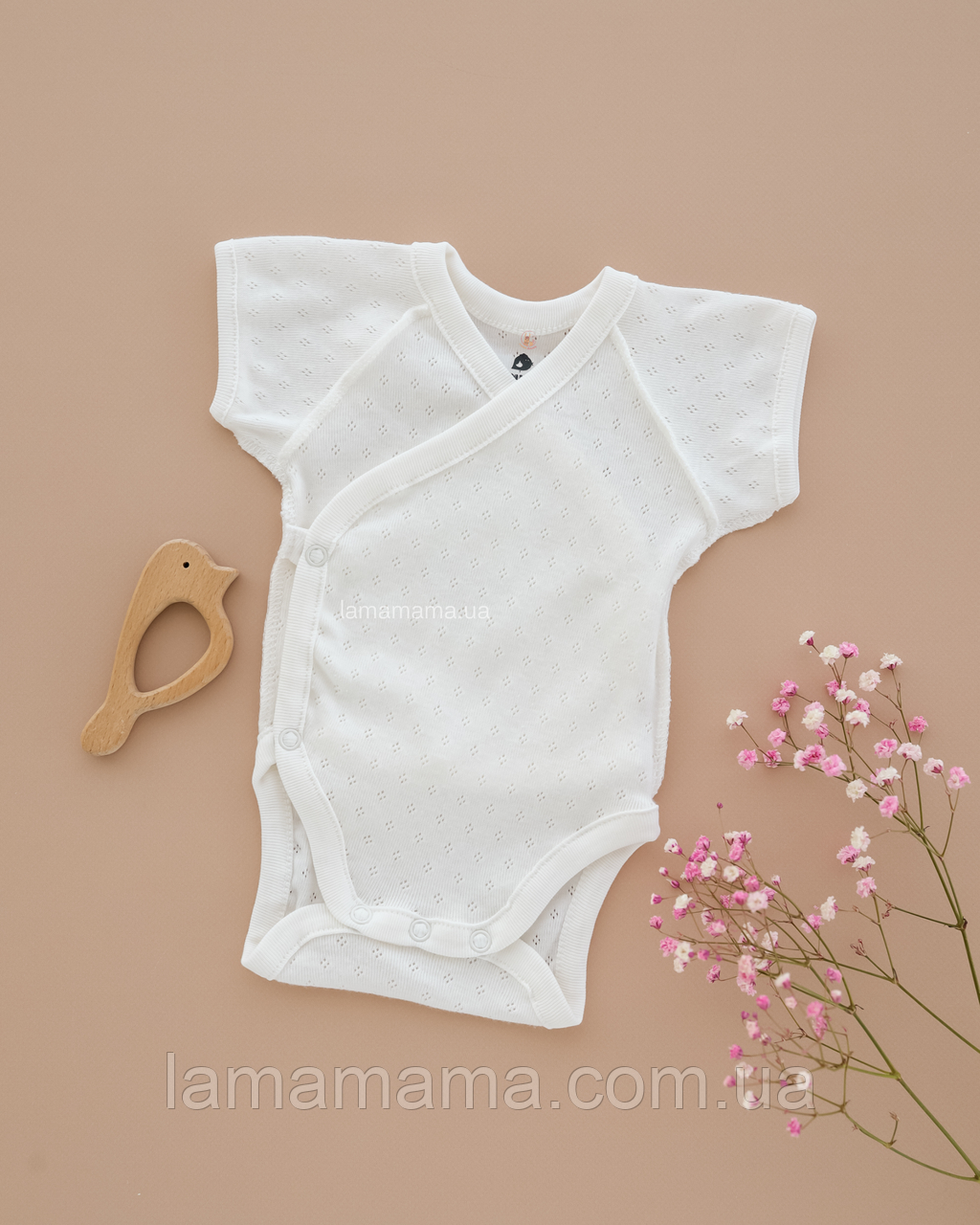 Боді-льоля з коротким рукавом з ажурного трикотажу для новонароджених Молочний Minikin р. 50, фото 1