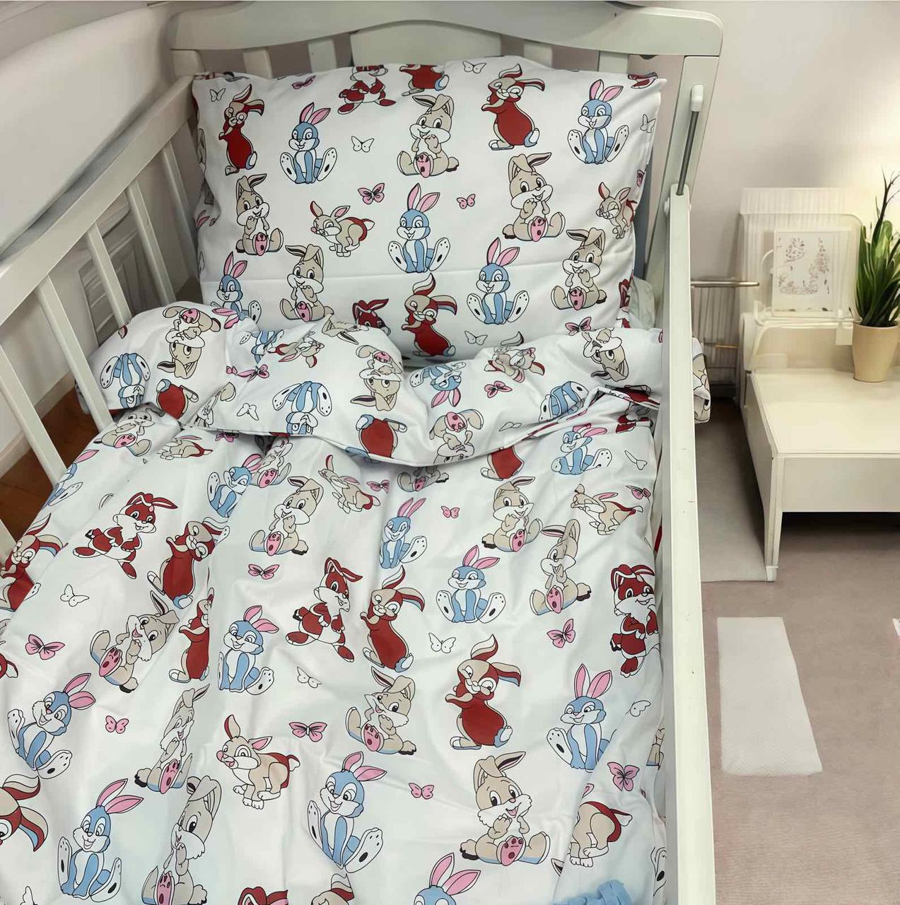 Комплект постільної білизни 110*140 з бязі Голд в ліжечко "Зайчики", фото 1