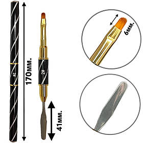 Подвійний овальний пензлик-шпатель №2, 6 мм для нарощування полигелем (акригелем) чорна