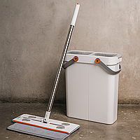 Швабра з відром для миття підлоги з віджимом, комплект плоска насадка з мікрофібри, набір для прибирання будинку