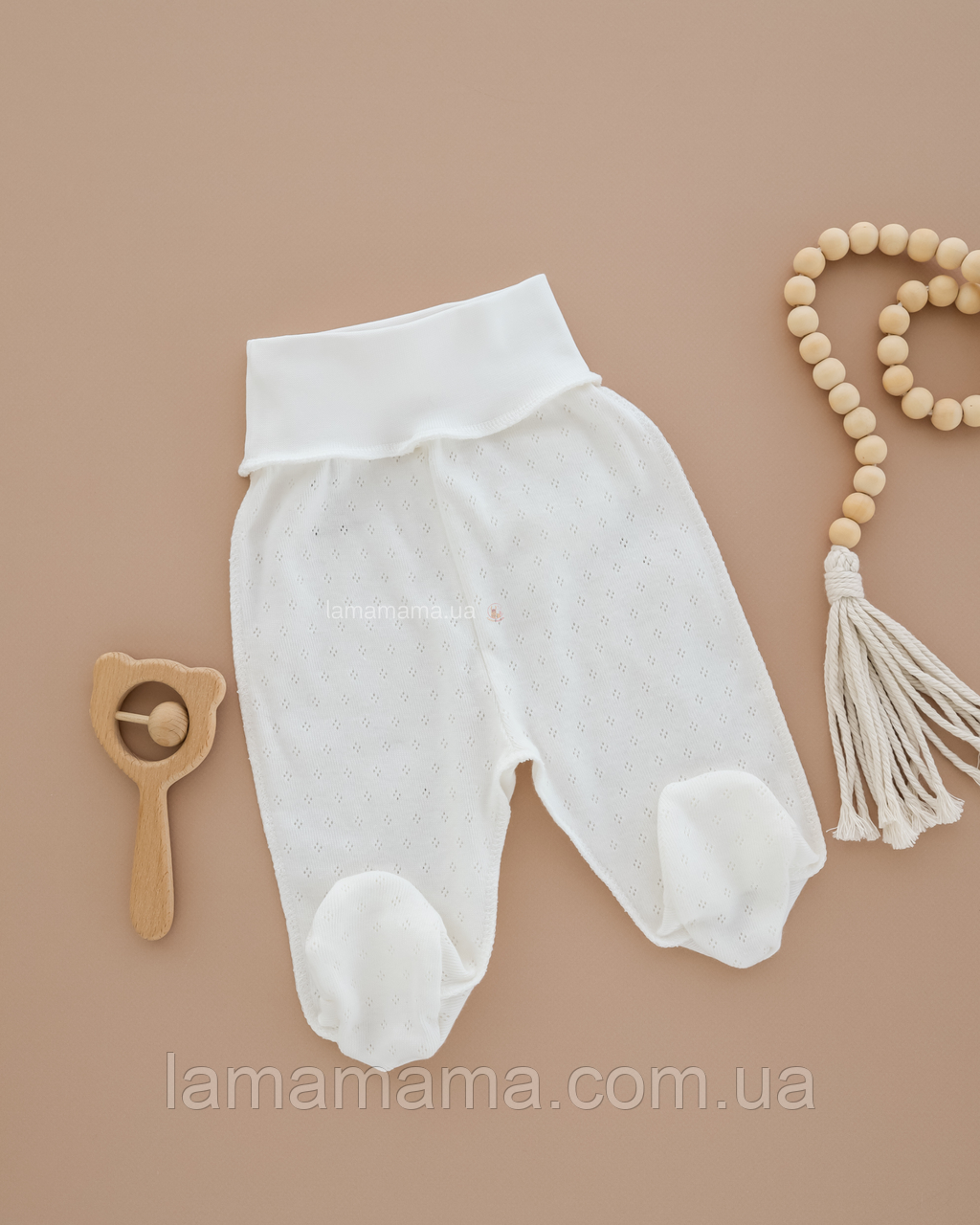 Дитячі повзунки з ажурного трикотажу для новонароджених Молочний р. 50, фото 1