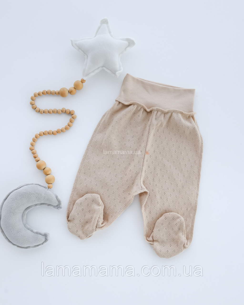 Дитячі повзунки з ажурного трикотажу для новонароджених Бежевий р. 56, фото 1