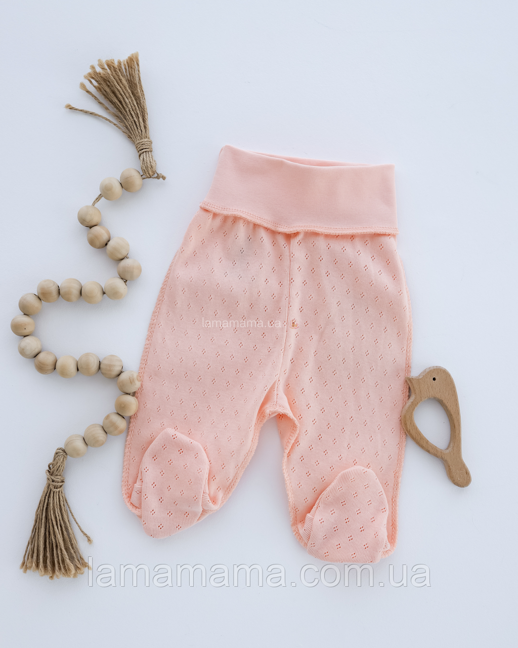 Дитячі повзунки з ажурного трикотажу для новонароджених Персиковий, фото 1