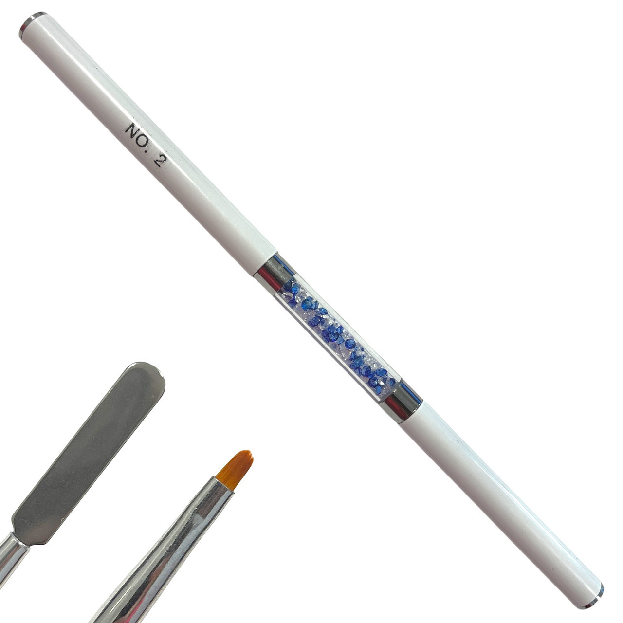 Двосторонній овальний пензель №2 з ковпачком + шпатель - для нарощування гелем (полігелем), 1 шт., фото 1