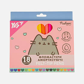 Фломастери Yes 18 кольорів "Pusheen", амортизуючі