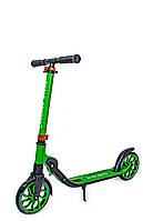 Дитячий самокат Scale Sports SS-17 для підлітків і дорослих зелений колір з ножним заднім гальмом і з дзвінком та переднім амортиз
