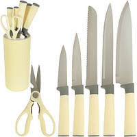 Набір кулінарних ножів із ножицями на підставці 7 предметів, білий BD-701 купити дешево оптом в інтернет-магазині