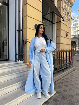 Пухнастий кардиган вільного крою універсальний (42–48) блакитний