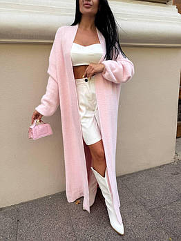 Пухнастий кардиган вільного крою універсальний (42–48) рожевий