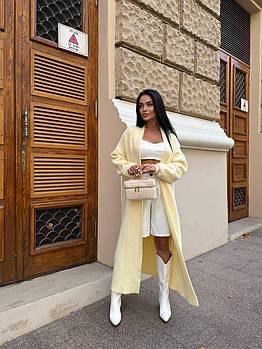 Пухнастий кардиган вільного крою універсальний (42–48) жовтий