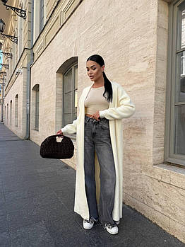 Пухнастий кардиган вільного крою універсальний (42–48) молочний