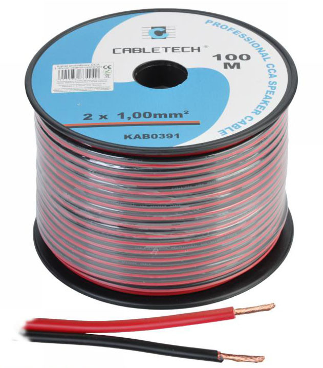 Кабель акустичний Cabletech 2x1.00 мм² CCA 100 м червоно-чорний (KAB0391), фото 1