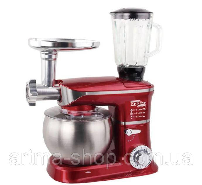 Багатофункціональний кухонний комбайн Zepline ZP-072 4200 Вт, міксер 7 л блендер 1,5 л м'ясорубка, міксер Червоний, фото 1