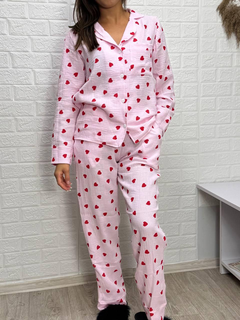 Ніжна муслінова піжама рубашка штани, фото 1