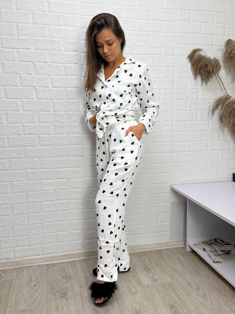 Стильна жіноча муслінова піжама рубашка штани, фото 1