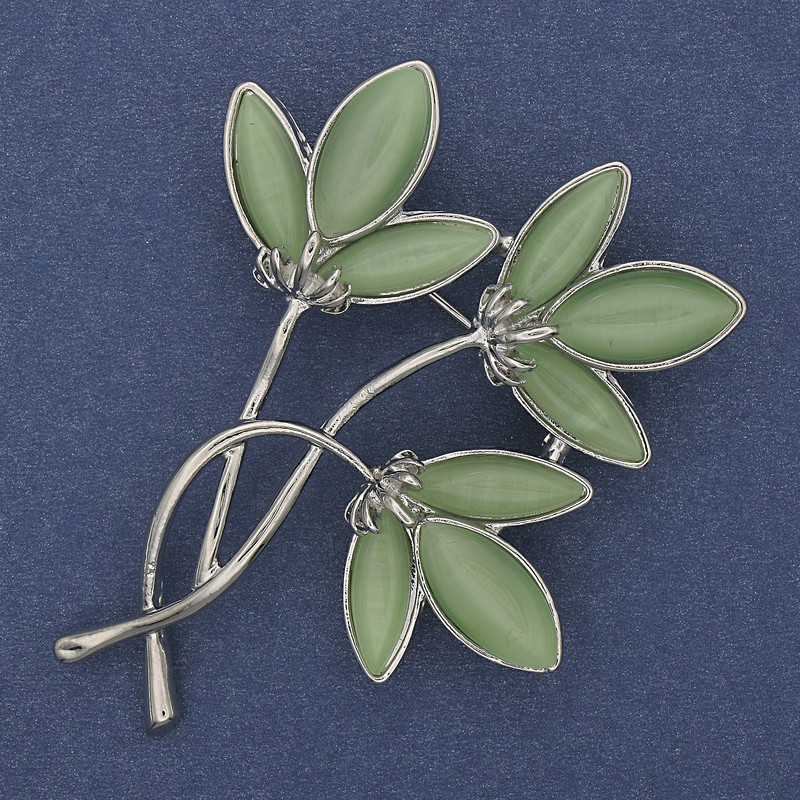 Брошка кулон Квітка Котяче Око сріблястий метал 44х62мм+-, фото 1