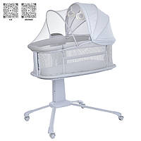 Дитяча люлька-гойдалка ліжечко 3328, приставна,3-в-1, APP, музика, USB, таймер, москітн.сітка, білий