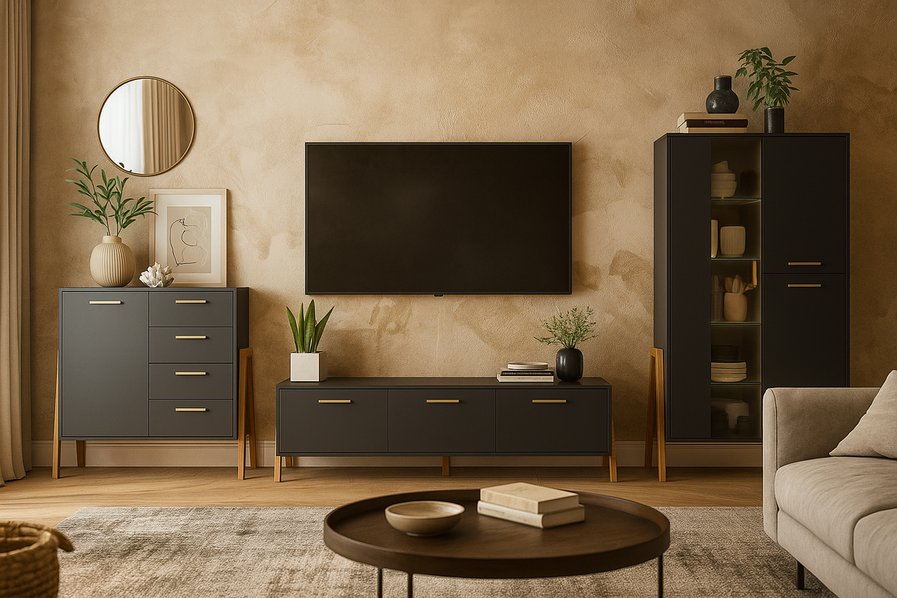 Сучасна сіра модульна тв стінка під телевізор 3,5 метра на ніжках у вітальню зал ДСП Belle VMV Holding, фото 1