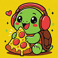 Мила картина за номерами Ідейка "Черепашка і піца" на полотні 25х25 см, для початківців