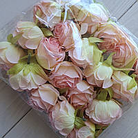 Троянда з тканини головка персикова — 5 на 5.5 см — 20 шт.