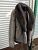 Полушубок з хутра сірої норочки з коміром куниця під соболь, фото 7
