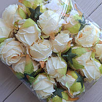 Троянди з тканини головка ваніль — 5 на 5.5 см набір 20 шт.