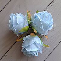 Троянда з тканини головка блакитна — 5 на 5.5 см