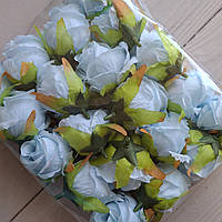 Троянда з тканини головка блакитна — 5 на 5.5 см набір 20 шт.