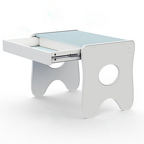 Столик для дітей 70×45×51, гральний дитячий стіл з шухлядкою, білий з блакитним