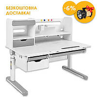 Растущая детская парта (стол) с надстройкой для школьника FunDesk Pensare Grey, парта с полками и пеналами