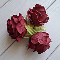 Троянда з тканини головка бордова — 5 на 5.5 см