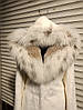 Шубка з хутра білої норочки під пояс, капюшон рись, фото 3