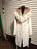 Шубка з хутра білої норочки під пояс, капюшон рись, фото 6