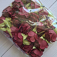 Троянда з тканини головка бордова — 5 на 5.5 см набір 20 шт.