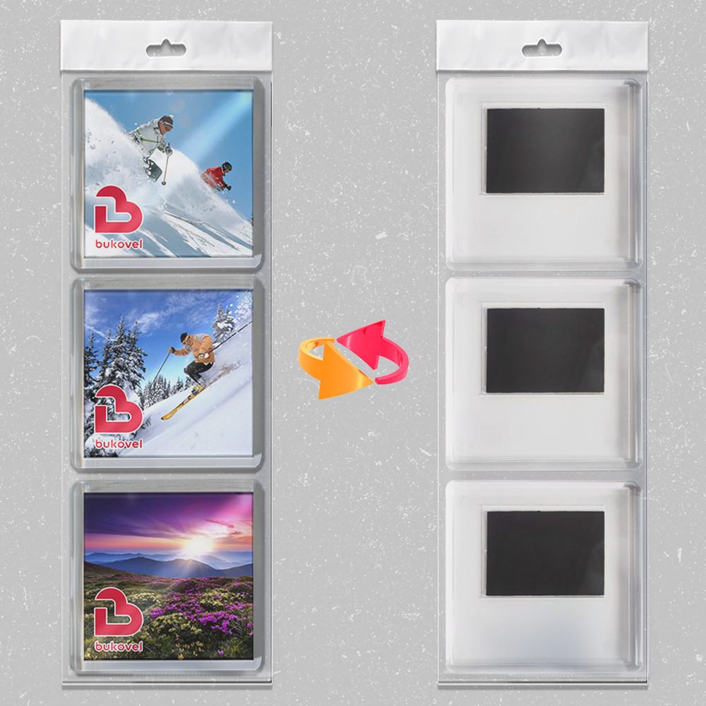 Набір акрилових магнітів Буковель 65х65 мм 3 шт. Асорті, фото 1