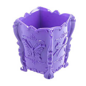 Пластикова фіолетова  підставка з метеликами для пилок та пензлів, канцелярії