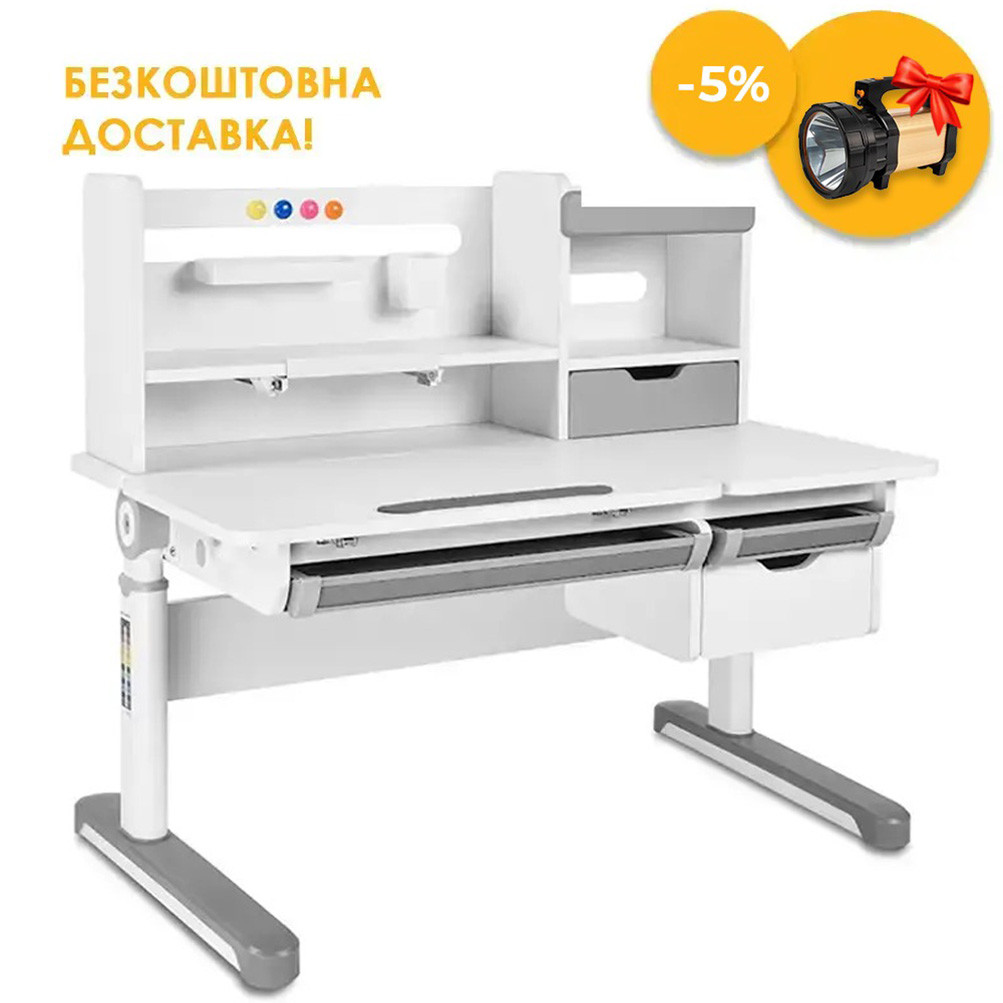 Регульована парта з надбудовою FunDesk Sentire Grey сірий для школяра хлопчика