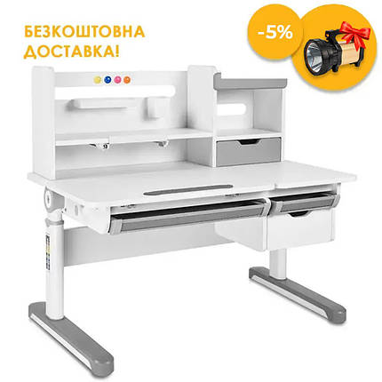 Регульована парта з надбудовою FunDesk Sentire Grey сірий для школяра хлопчика, фото 1