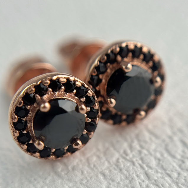 Елегантні сережки зі срібла з позолотою і темними вставками «Кришталеві мрії», фото 1