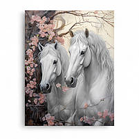 Картина Пара білих коней Красиві коні Настінний декор для інтер'єру Друк на полотні 60х46см, фото 2