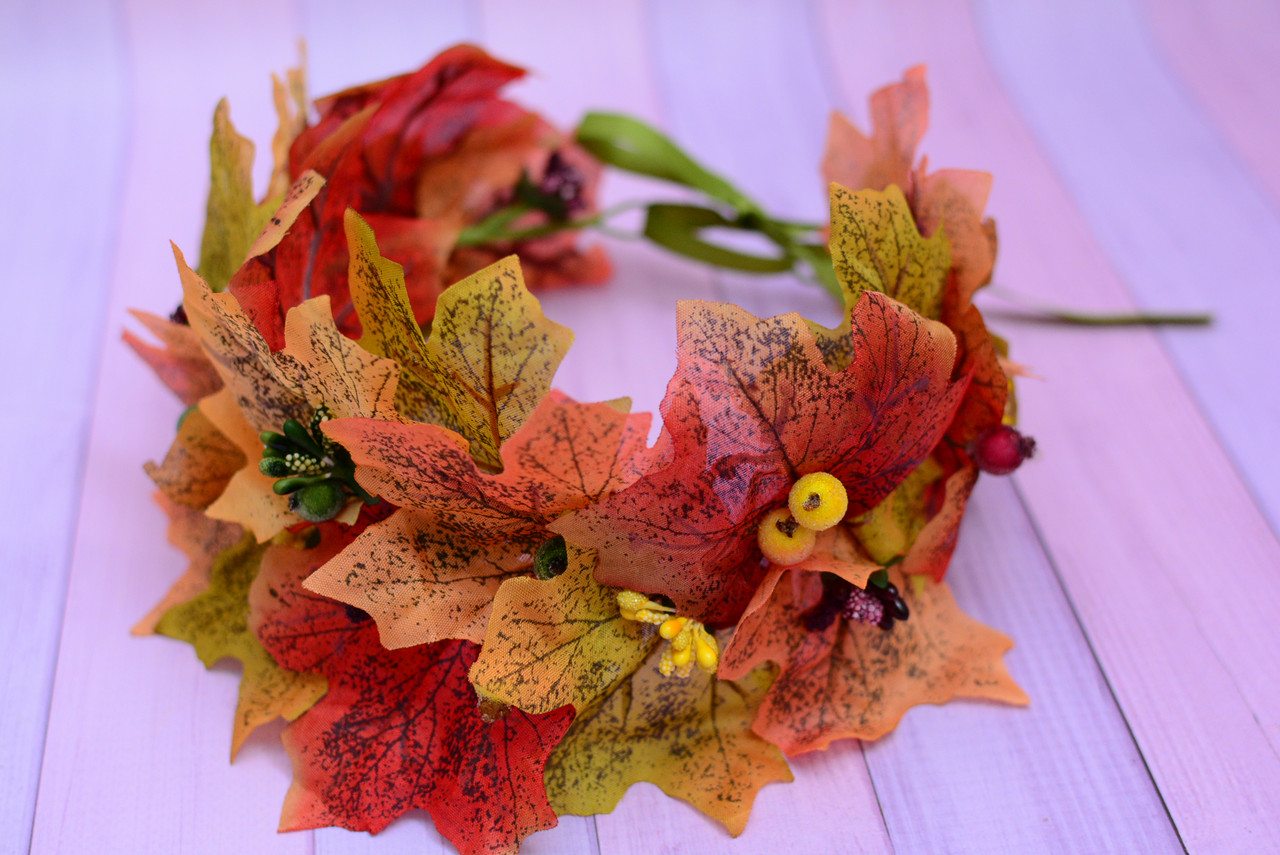 Вінок для волосся осінній / віночок на голову пишний с листьями 884, фото 1